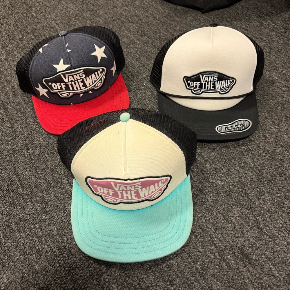 Vans Trucker Hats Set of 3 - American Flag, Skateboarding Snap Backs NWT